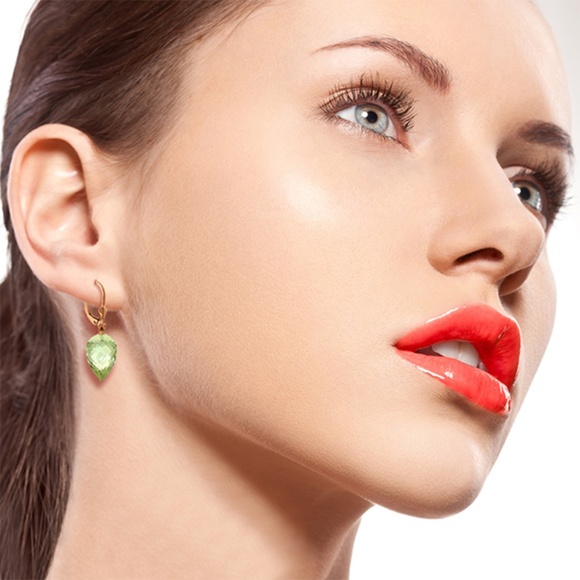 14K. GOLD DROP BRIOLETTE GREEN AMETHYSTS EARRINGS - Picture 2 of 5